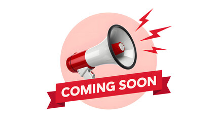 Exciting announcement coming soon megaphone with ribbon perfect for promotions or launches