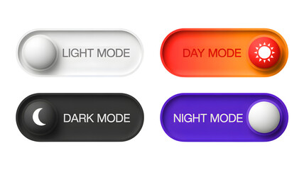 Modern light and dark mode toggle buttons for website or app interface design project