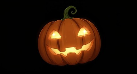 Fototapeta premium Glowing Jack-o'-Lantern: A spooky Jack-o'-Lantern glows in the darkness, it's carved face a classic emblem of the spooky season.