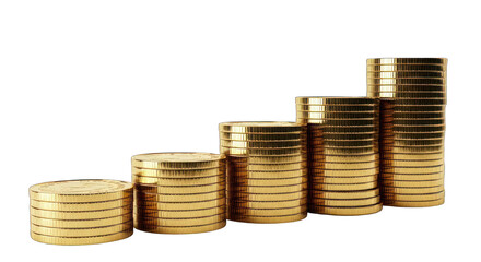 Coin stacks forming a rising graph, isolated against a dark background