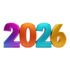 Colorful 2026 new year numbers isolated on transparent background