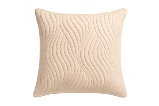 Beige decorative cushion with wavy texture on transparent background