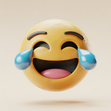 Laughing emoji with tears 3D rendering of a funny face expressing joy and humor