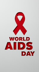 World AIDS Day Red Ribbon Symbol on White Background for Awareness and Support.
