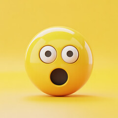 Surprised emoji with wide eyes 3D rendering of a yellow face expressing shock and amazement