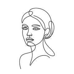 Elegant woman portrait in continuous line art minimalist vector illustration for beauty and fashion 