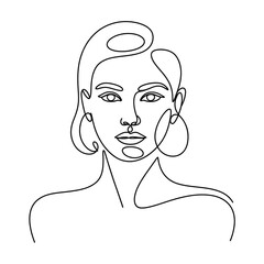 Elegant woman portrait continuous line drawing style minimalist vector illustration for fashion and 