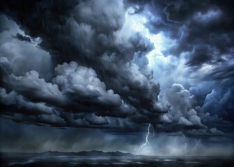 Obraz premium Dark Storm Clouds Gathering in the Sky with Heavy Rain and Thunder