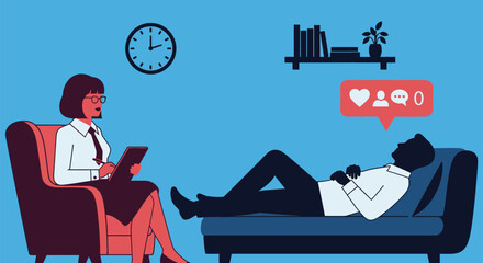 Therapy session with social media feedback and mental health care