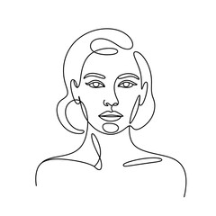 Elegant woman portrait in continuous line art style simple vector illustration isolated on white bac