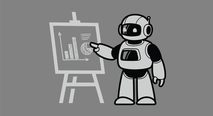 Robot presenting data analysis charts ai automation and technology trend