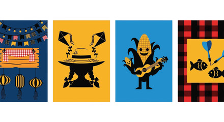 Festa junina vector illustration set traditional brazilian festival