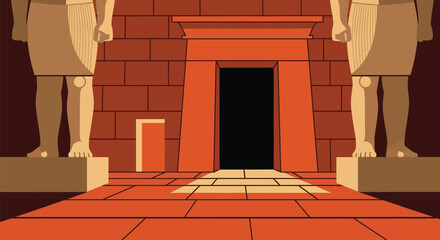 Ancient egypt temple illustration with statues and doorway entrance