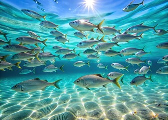 Fototapeta premium school of fish swims in crystal-clear turquoise water