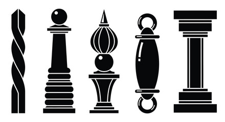 Vector image of architectural finials and decorative post toppers set