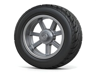 Fototapeta premium Isolated tire with metallic rim and black rubber on a white background