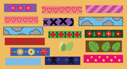 Decorative washi tape set vector illustration scrapbook tape design
