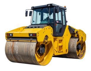 A vibrant yellow road roller Isolated on transparent or white, Cut out