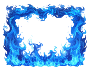 Blue fire flames bottom border frame, Isolated on transparent or white, Cut out