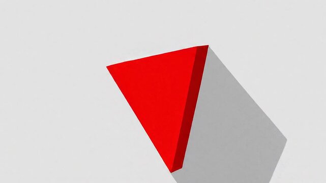 A vibrant red three-dimensional triangle casting a long, dark shadow against a plain light gray background.