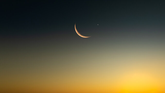 Background night sky of with crescent moon,and stars .Background Greeting card for the holy month of Ramadan of islam	

