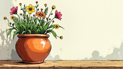 The simple picture of pottery pot flowers