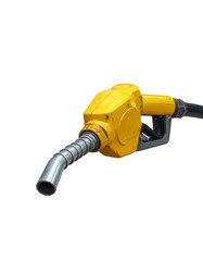 Yellow fuel pump nozzle lying, Isolated on transparent or white, Cut out