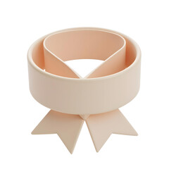 Beige decorative ribbon bow with black center knot in elegant 3D design on transparent background
