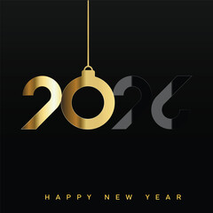 Luxury Happy New Year 2026 logo with golden Christmas ornament. Vector