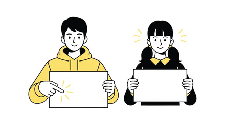 Illustration of people holding blank signs for marketing promotion editable vector