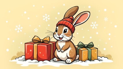 The rabbit next to the snow Christmas gift