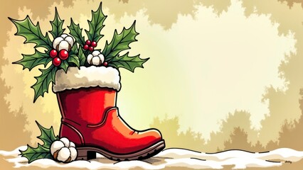 Red boots with Christmas decorations