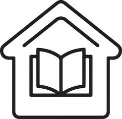 Open book inside a house outline symbolizing education and learning at home