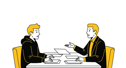 Business meeting illustration two people discussing documents art editable vector