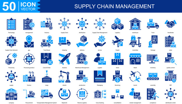 Supply Chain Management icon collection set. Containing management, Industry, Supply Chain, distribution, Logistics, warehouse icon
