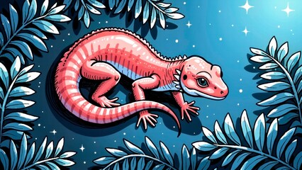 Manga style lizard illustration scene