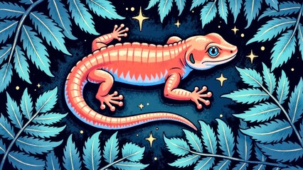 Manga style lizard illustration scene