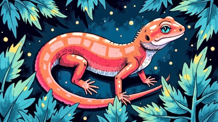 Manga style lizard illustration scene