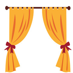 Twin yellow curtains tied with red bows, great for cheerful, sunny, or retro-themed room or event decor.