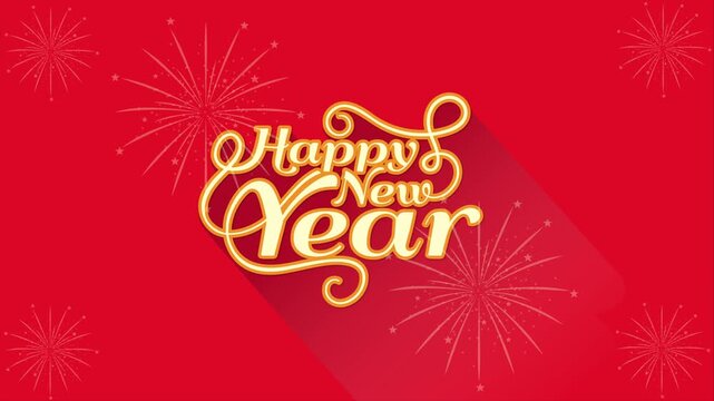 Happy New Year 2026 Motion Graphics Animation of Bright golden 2026 number on a vibrant red background with fireworks and subtle sparkles