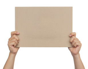 A pair of hands holding a beige rectangular board, showcasing its smooth surface and neutral color.