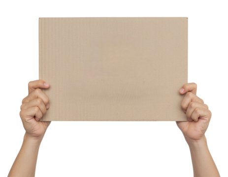A pair of hands holding a beige rectangular board, showcasing its smooth surface and neutral color.