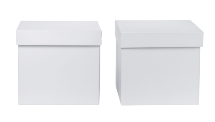 Two plain white boxes with lids, showcasing a simple and clean design suitable for storage or gifting.