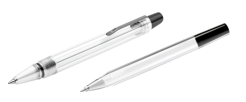 Transparent ballpoint pens on white background  
