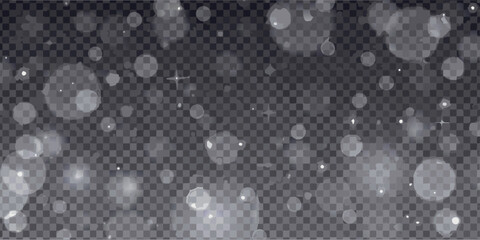 Abstract bokeh lights and sparkles overlay on a dark transparent grid background © Titul