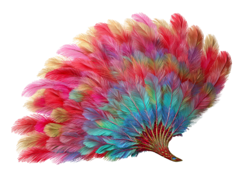 Vibrant Peacock Feather Fan PNG Isolated on Transparent Background
