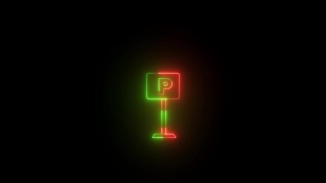 Neon line Park your car here animation. glowing parking area sign board. Neon Car parking icon. Public parking and parking location symbol.