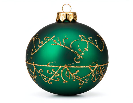 Flygen Emerald green Christmas bauble with gold filigree on white - Powered by Adobe