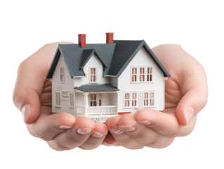 Miniature House Model Held in Hands PNG Isolated on Transparent Background