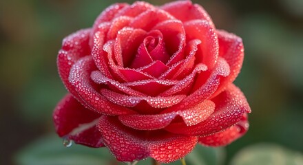 Dew-Kissed Crimson Rose - A Close-Up of Floral Elegance.